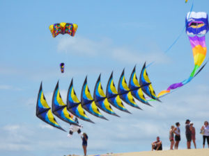 Flying a nine-stack of stunt kites at the 33rd Annual Rogallo Kite Festival.