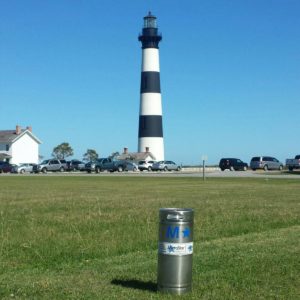 A keg in front of the Bodie Island Lighthouse