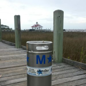 A keg that sits on the boardwalk on the Outer Banks