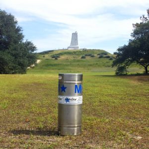 A keg that will soon earn its wings at the annual Kitty Hawk Kites Brewtag sits in front of the Wright Brothers memorial