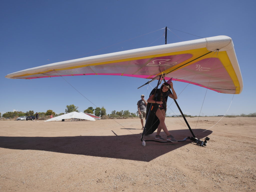 Sara Weaver at launch for Santa Cruz Flats Hang Gliding Race