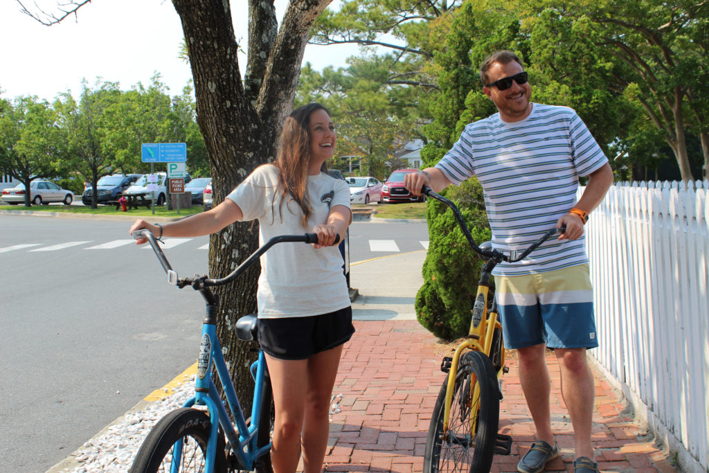 biking in downtown Manteo on Roanoke Island