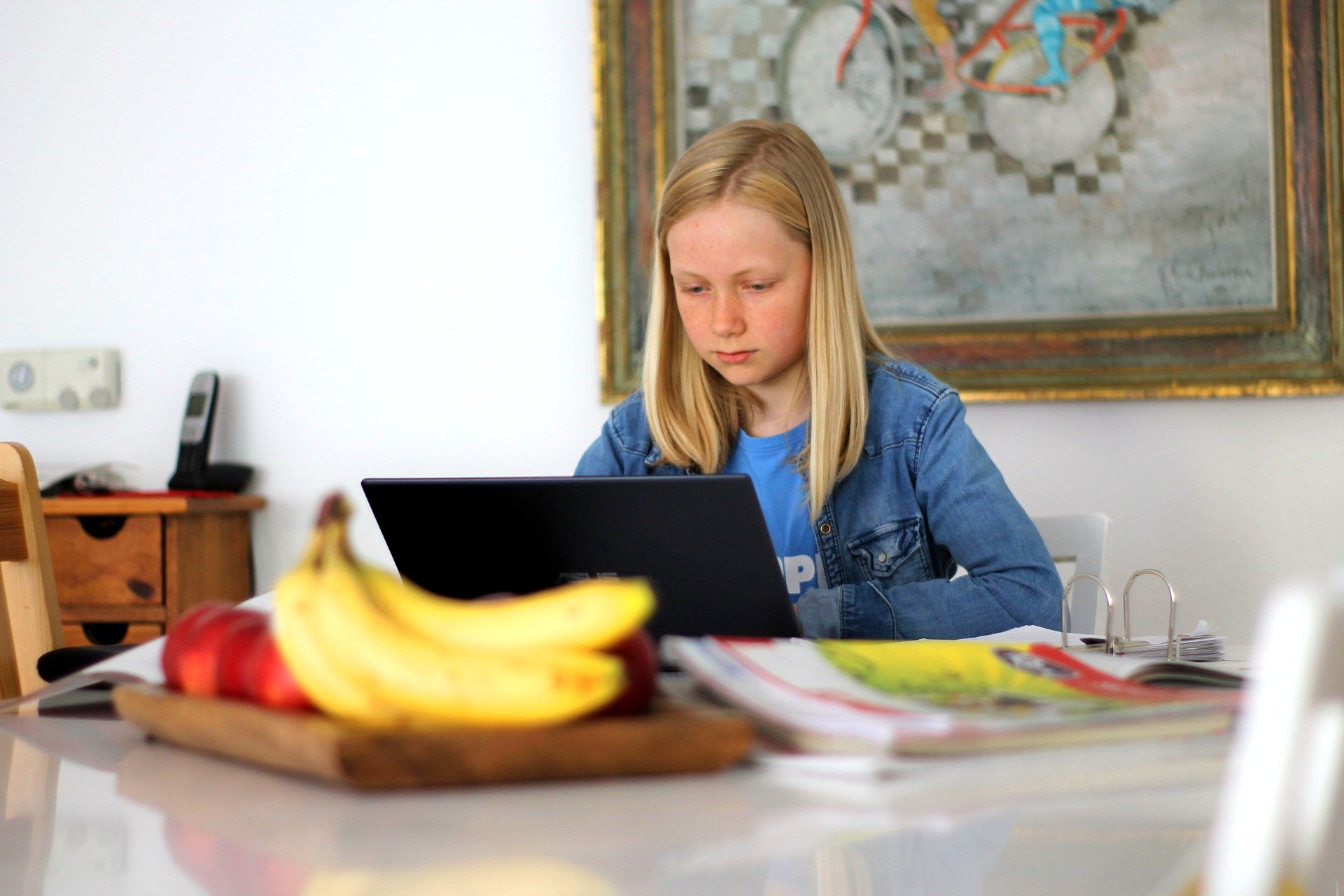 girl virtual learning at home